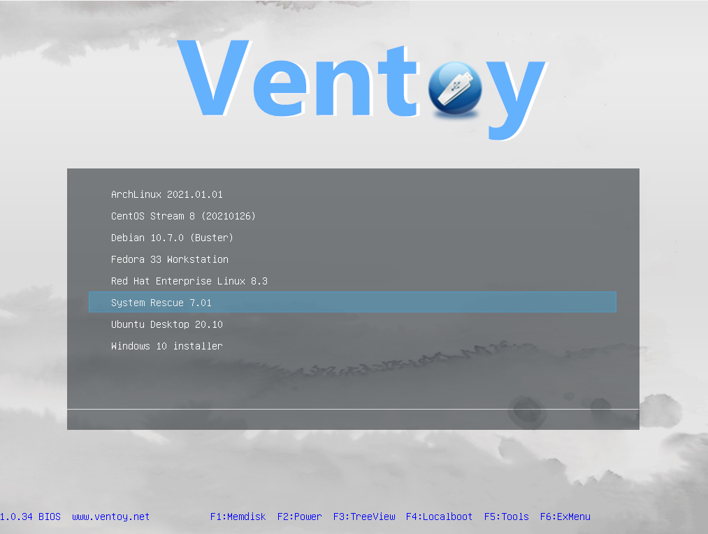 My Ventoy boot menu